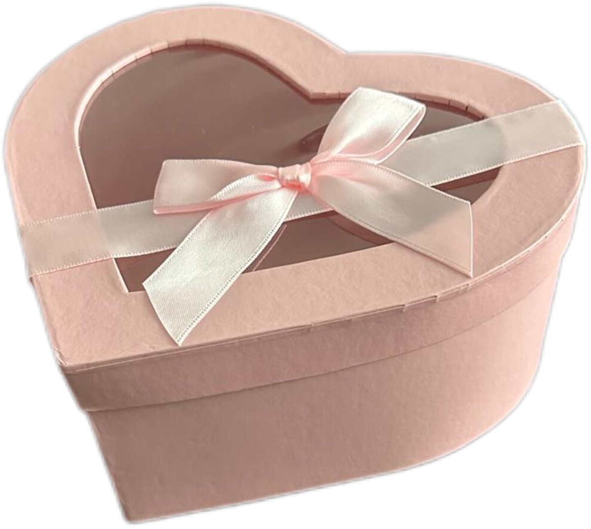 Luxe Hartvormige Doos met Transparant Deksel - XS: 15.5x14x5.5cm - Vies Roze - Cadeaudoos - Geschenkdoos