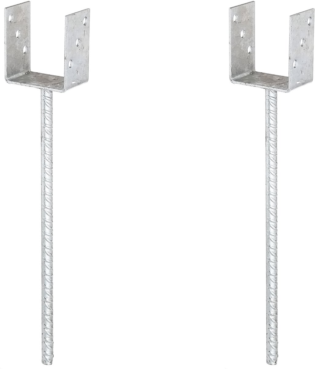 Alberts 2 x U-paaldrager, Riffelstahl-betonanker, 121x121 mm, betonanker 400 mm, thermisch verzinkt, voor inbetonneren