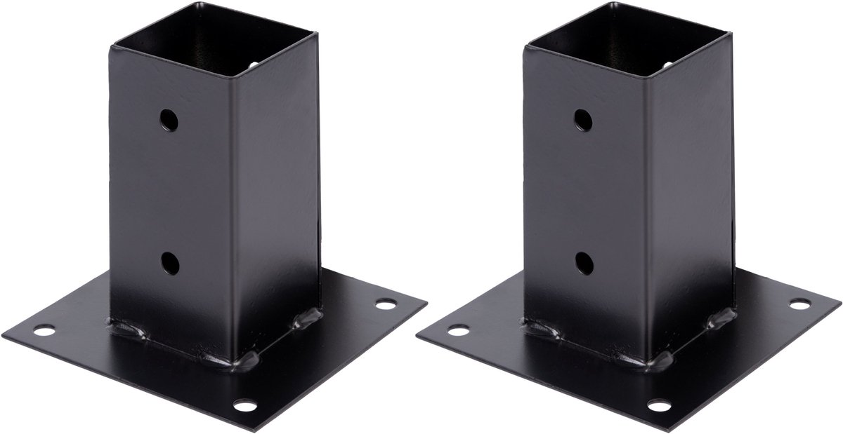Alberts 2 x opschroefhuls voor vierkante houten palen, 71x71 mm, verzinkt, zwart kunststofgecoat, Topfhöhe 150 mm