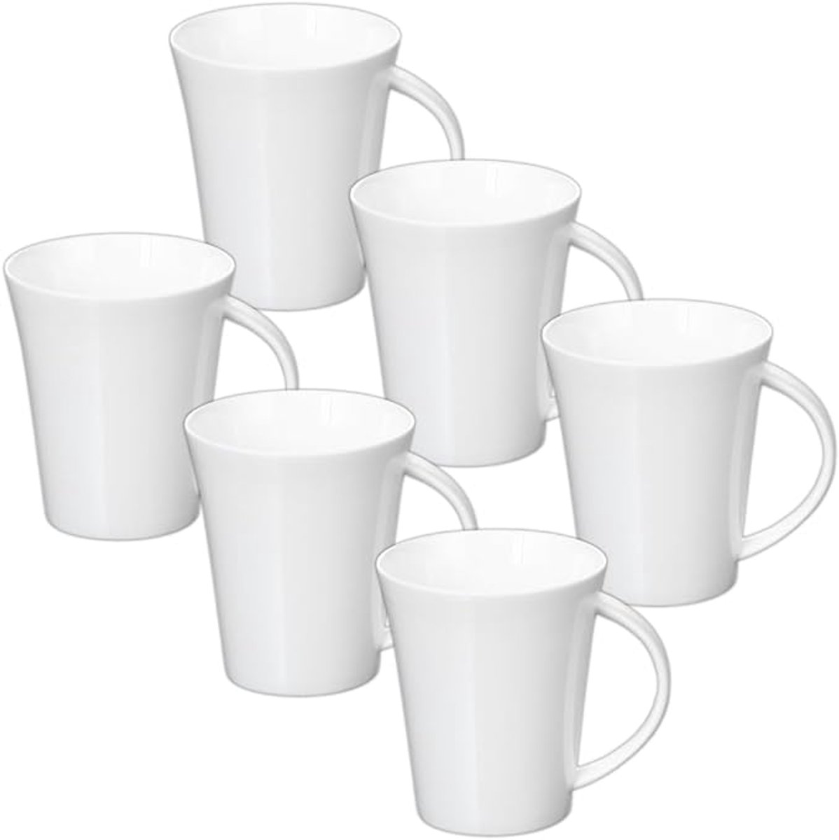 Wilmax - Porseleinen Mok – 380 ml – Set van 6 – Vaatwasser-, Magnetron- en Ovenbestendig – Klassiek Wit