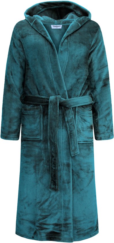 Unisex Badjas Extra Lang met Capuchon en Ceintuur - Ochtendjas - Superzacht Fleece - Heren Dames - Teal Groen - Maat S/M - 8210