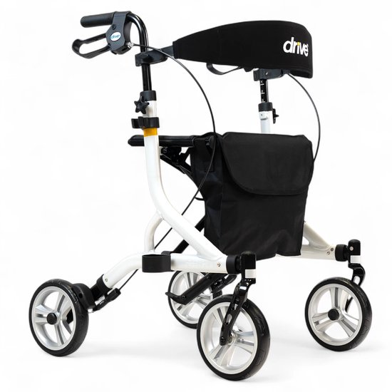 Rollator Nitro SL (SuperLight) - Ultra lichtgewicht - Opvouwbaar - Semi-soft banden - Slechts 5,5 kg - Wit - Inclusief stokhouder, rugsteun en tas - Gewicht vergelijkbaar met carbon