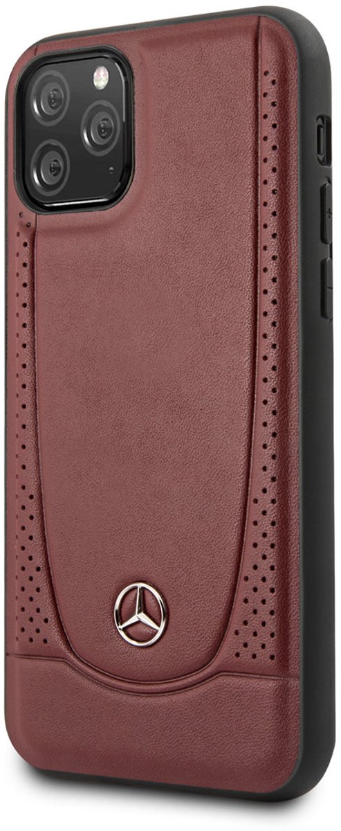 Mercedes-Benz Back Cover - iPhone 11 Pro - Rood - Echt Leer - Geperforeerd Design