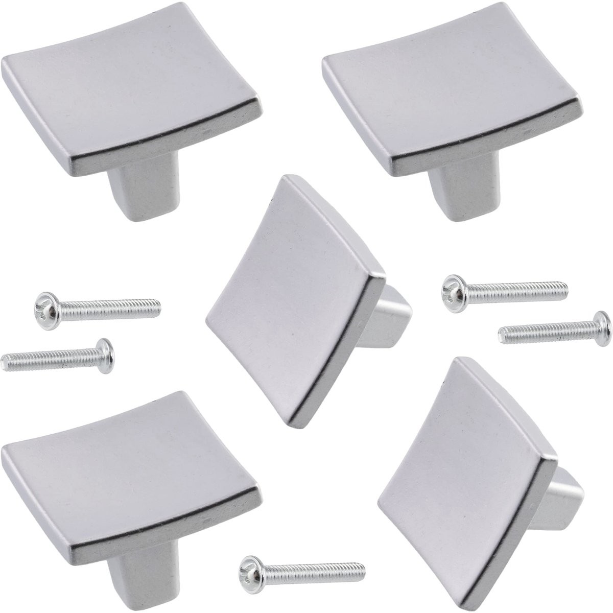 Aerzetix - C64416 - Set van 5 vierkante deurknoppen - Hoogte 27/20 mm - Metaal - Matte zilveren afwerking