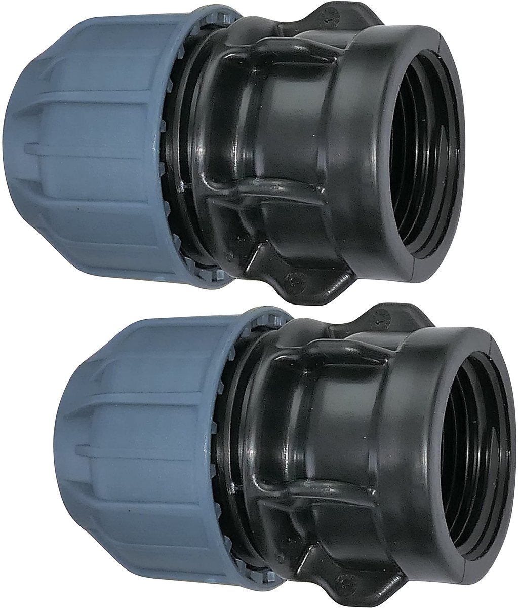 C51929 - Set van 2 - Draadkous/adaptor - Rechte compressie reductie - 1'' vrouwelijke schroefverbinding - Ã˜25mm buis - Polypropyleen - Connector/reparateur