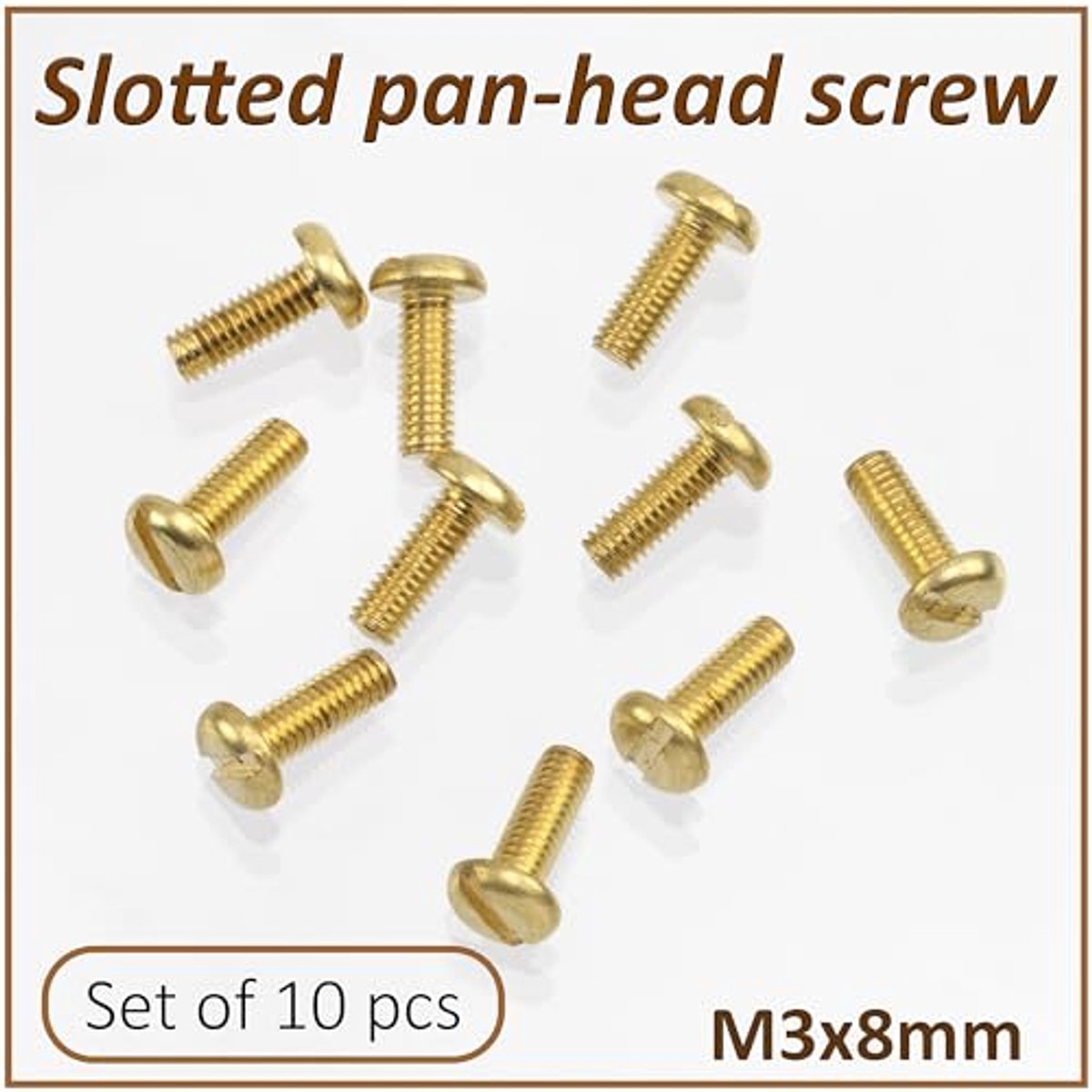 NV17413 - Set van 10 metalen schroeven met cilinderkop M3 x 8 mm - SL insluiting - messing - gouden kleur