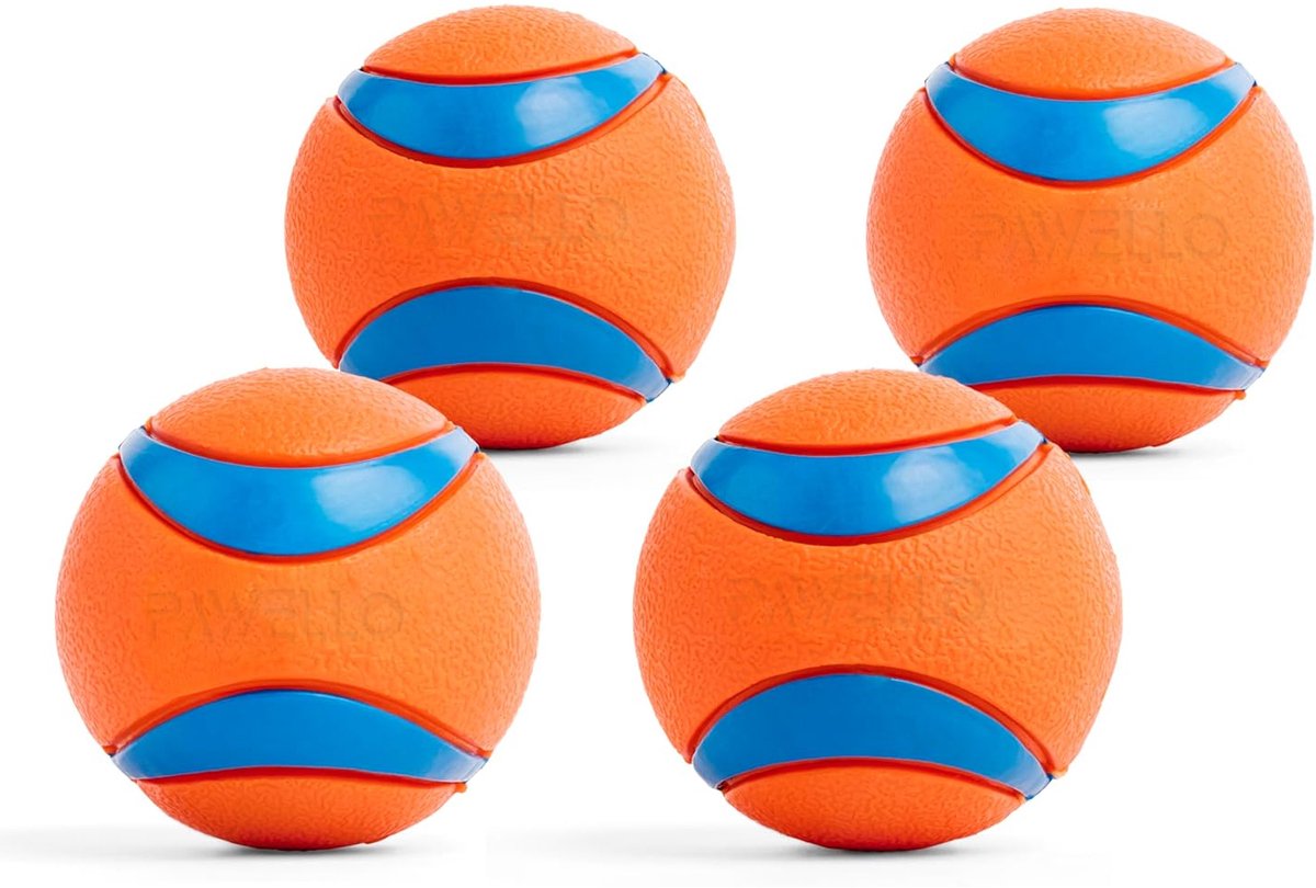 Pawello Hondenbal Ultra Ball Set 4 stuks (Ø6cm) Duurzaam, Drijvend Speelgoed voor middelgrote honden
