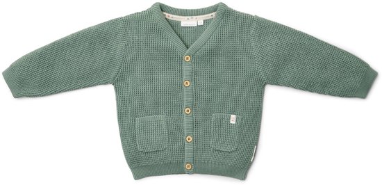 Little Dutch – Gebreid vest met houtlook knopen in bosgroen – Forest Friends – maat 74