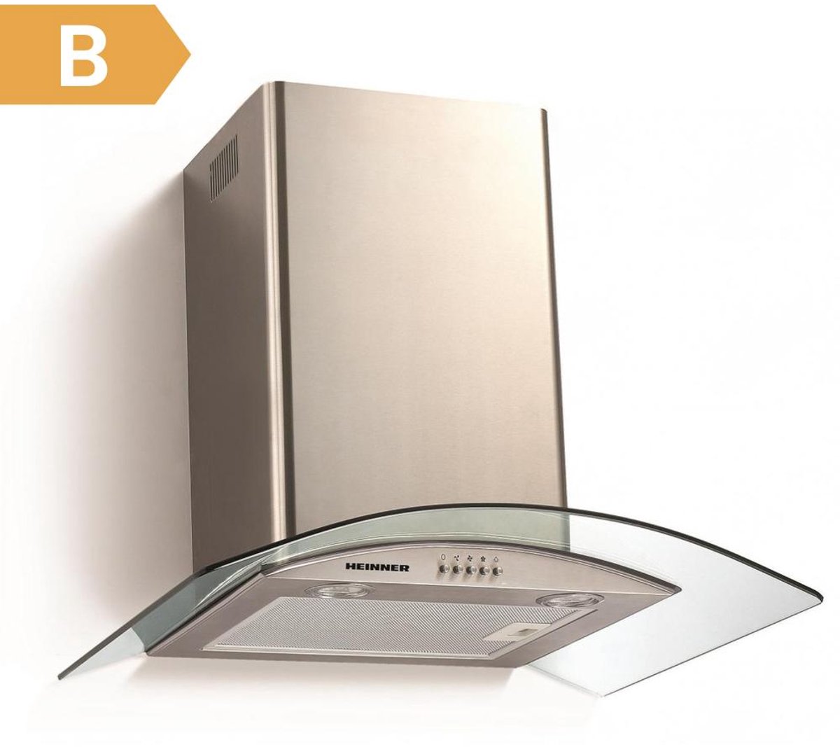 Heinner DCH-650GX Wandschouw Afzuigkap 60 cm – 610 m³/u – 3 Standen – 190 W Motor – 2× 2 W LED Verlichting – Zilver – Recirculatie – 5 Jaar Garantie