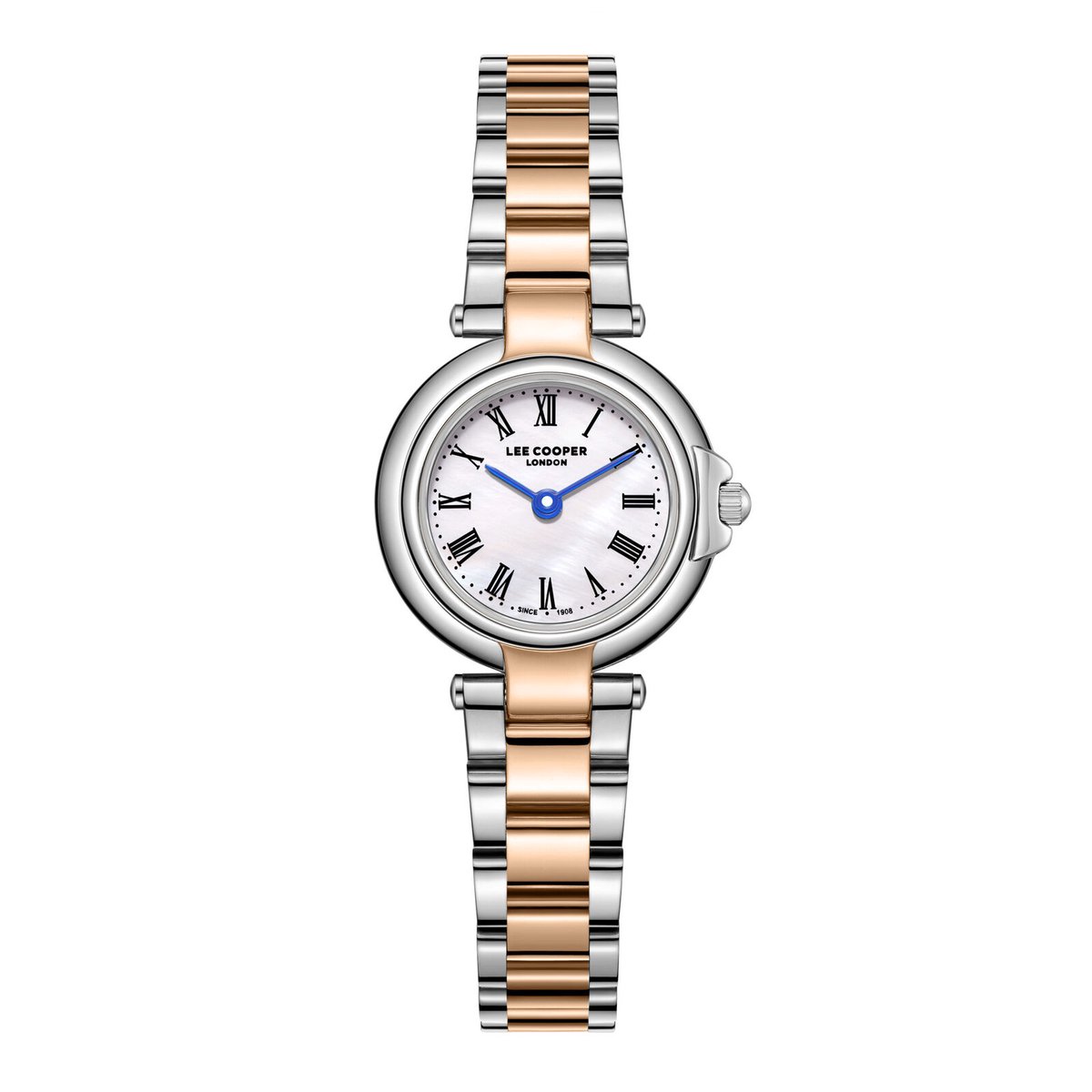 Lee Cooper LC08206.520 - Horloge - Polshorloge - Analoog - Dames - Vrouwen - Stalen band - Metaal - Rond - Stippen - Romeinse cijfers - Zilverkleurig - Rosékleurig - Wit - Zwart - Donkerblauw