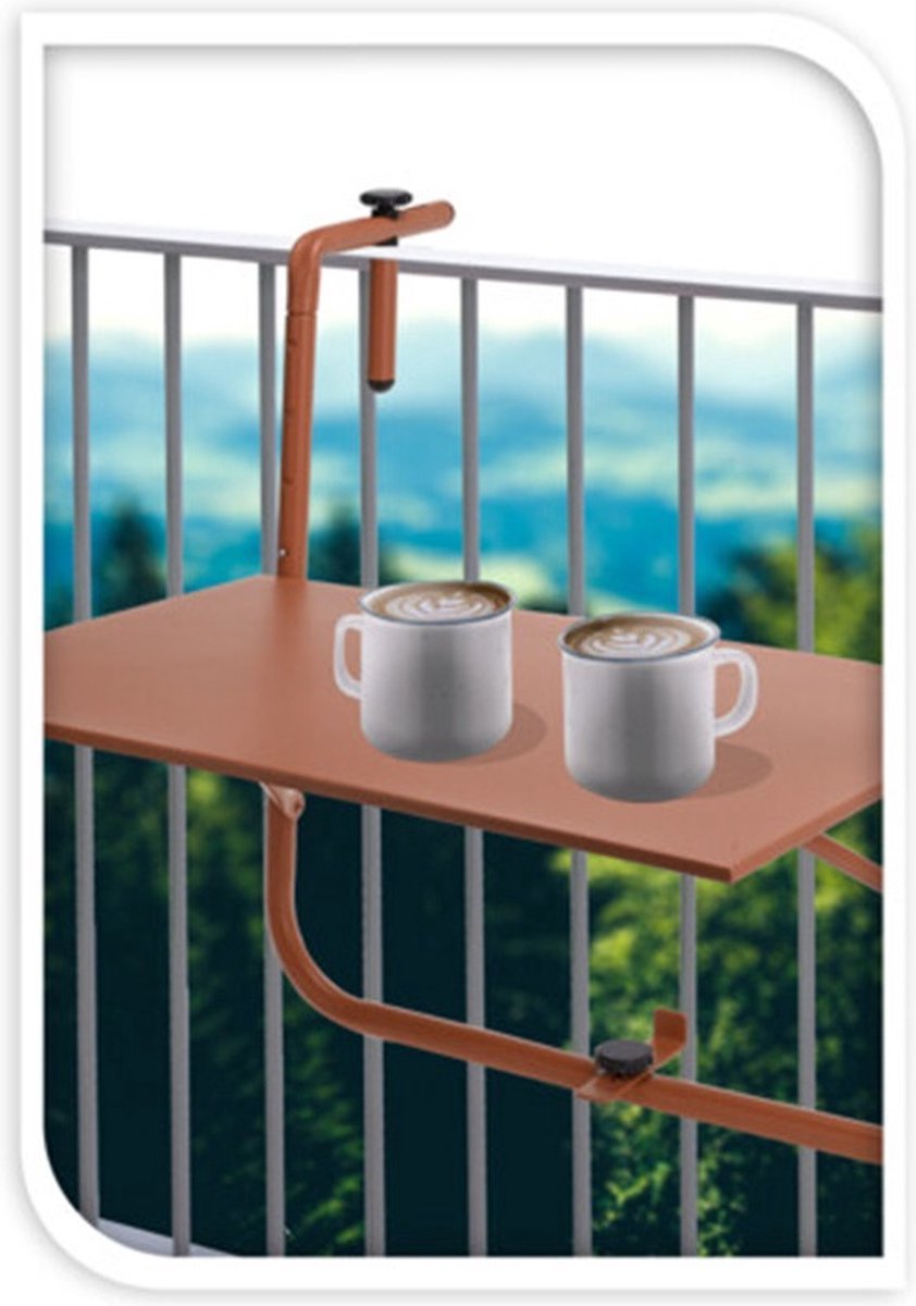 Balkontafel Inklapbaar – hangtafel balkon-62.5x60x84cm- matterracotta klaptafel – verstelbare tafel-outdoor-Hangend Balkontafels Opklapbaar Hangtafel – Vouwtafel Wandtafel Inklapbare Tafel – Bijzettafel thumbnail 3