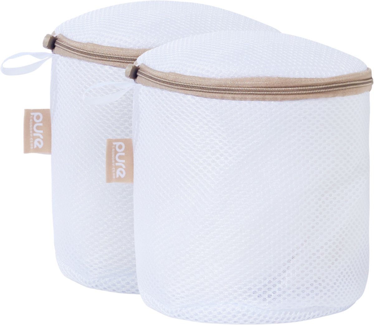 Pure Laundry Club BH Waszakken - Set van 2 Stuks – Rond (ø15×17 cm) - Vormvaste Waszakjes met Auto-Lock Rits & Beschermflap - Beschermt Beugels & Cups - Wasnet voor BH’s & Delicate Lingerie
