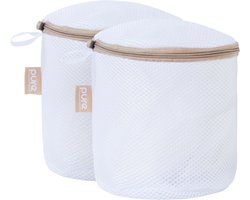 Pure Laundry Club BH Waszakken - Set van 2 Stuks – Rond (ø15×17 cm) - Vormvaste Waszakjes met Auto-Lock Rits & Beschermflap - Beschermt Beugels & Cups - Wasnet voor BH’s & Delicate Lingerie