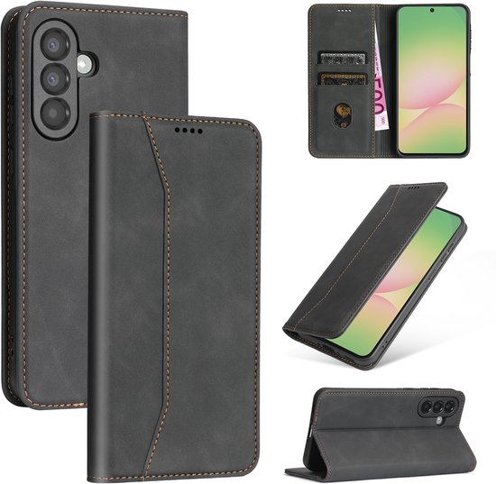 Étui Podec avec porte-cartes pour Samsung Galaxy A56, Zwart , Bookcase antichoc avec 1 film protecteur d'écran