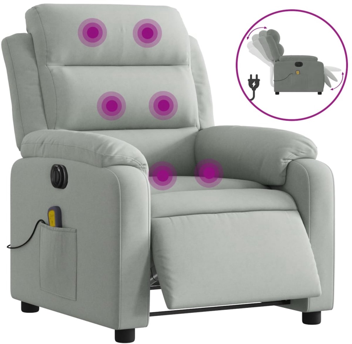 vidaXL Massagestoel - elektrisch - verstelbaar - fluweel - lichtgrijs