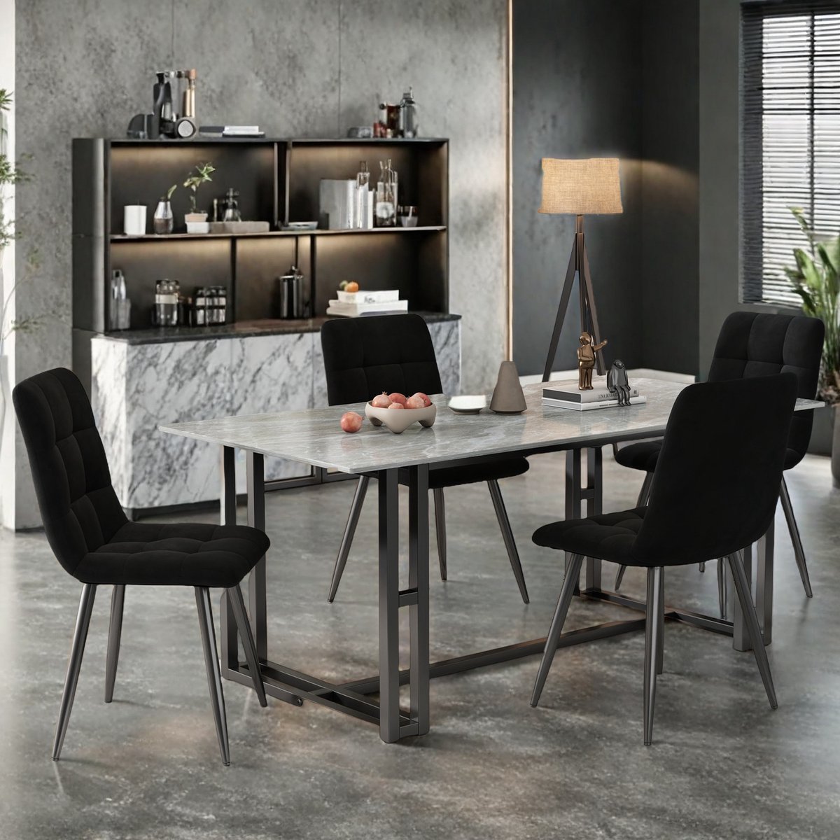 Set van 4 Eetkamerstoelen – Zwart Fluweel, Comfortabele Design Stoelen met Metalen Poten