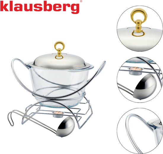 Klausberg 7920 - voedselverwarmer - pot vorm - RVS / glas / 4 liter — afbeelding 2