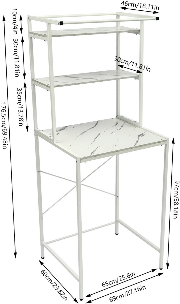 Badkamer Opbergrek – Wasmachine & Droger Rek – 3-Laags Vrijstaand Opbergmeubel – Ruimtebesparende Badkamer Organizer – 69x60x176,5 cm
