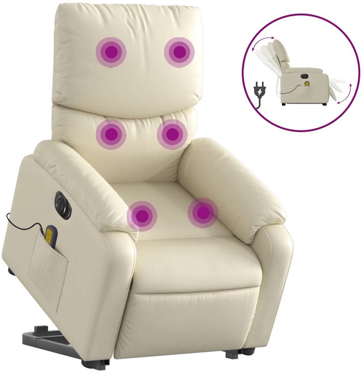 vidaXL Sta-op-massagestoel - elektrisch - kunstleer - crèmekleurig