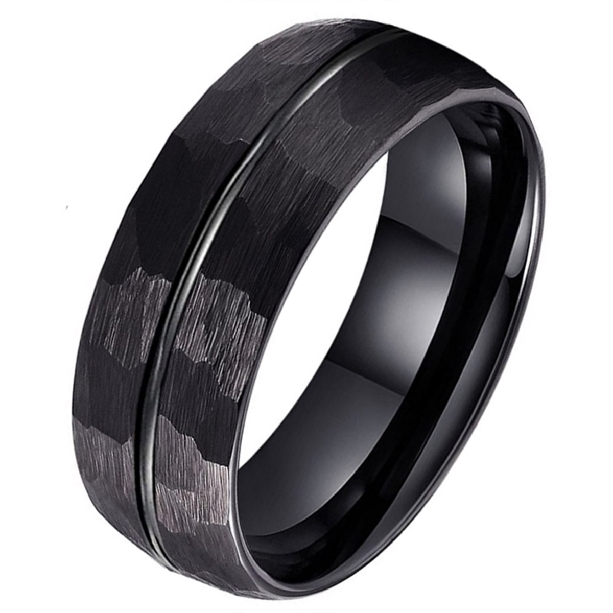 Tom Jaxon wolfraam Ring Facet Groef Mat Zwart-19mm