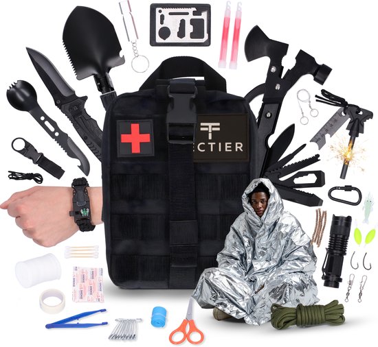 Noodpakket - 142 delige Survival kit - Overlevingspakket - Survivalsets - Noodpakket voor thuis overheid - Noodpakket oorlog - Noodrantsoen - Incl. vuurstarter - survivalmes - Nooddeken en Paracord - Rampenrugzak