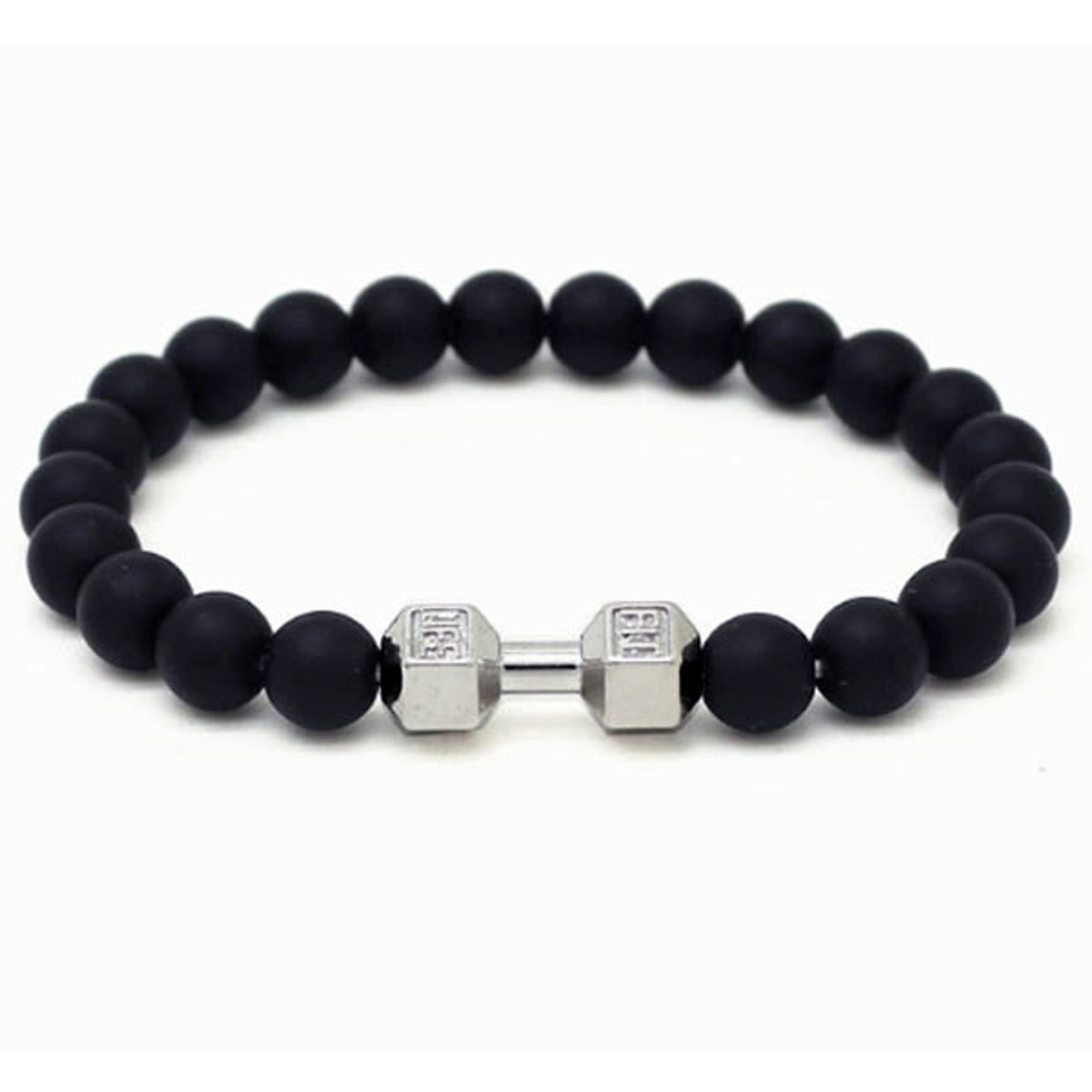 Memphis kralen armband Onyx Dumbbell Zilverkleurig