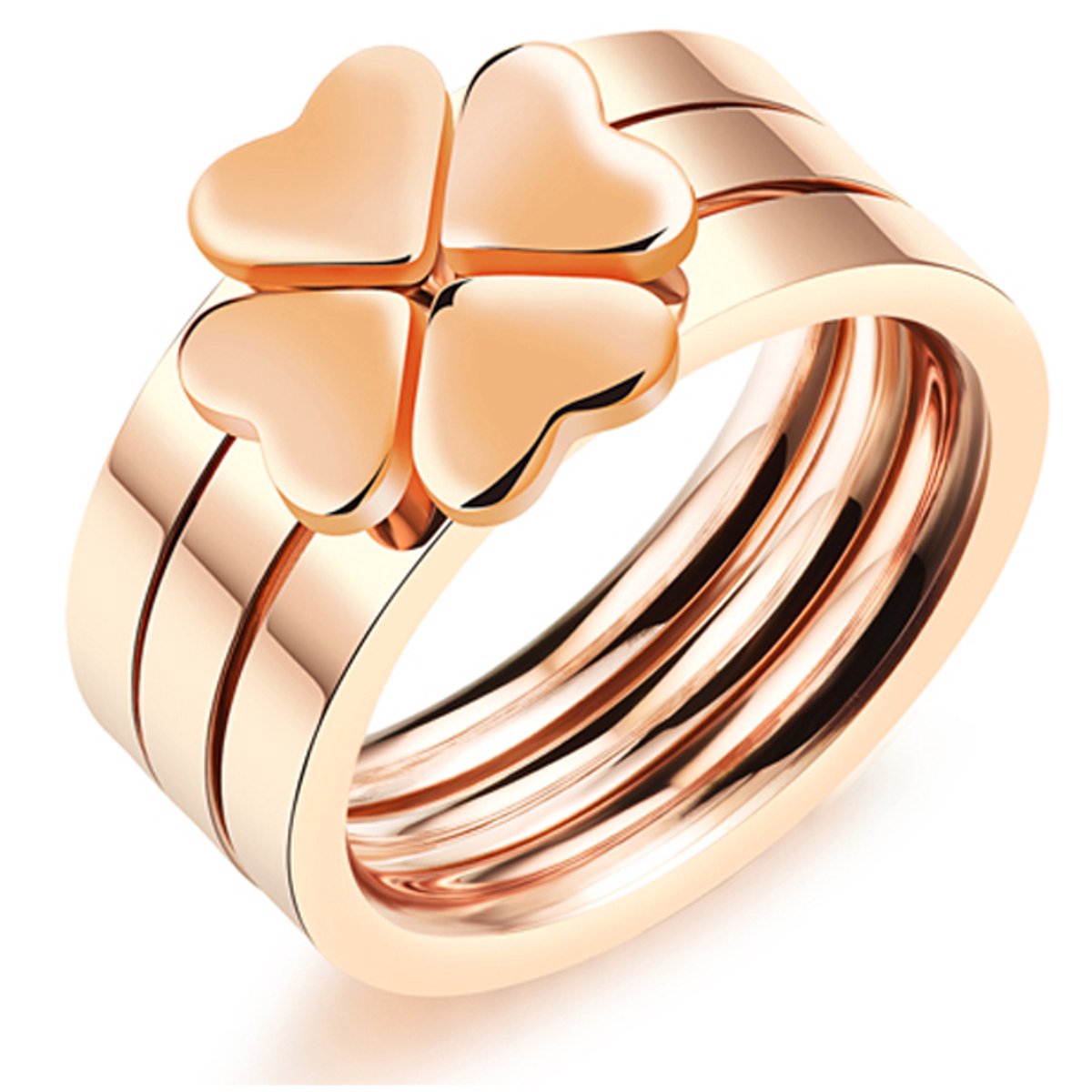 Damesring Rosegoud Staal Three Part Hearts-18mm