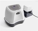 Wit Intex zoutwatersysteem met een grijze basis, naast een extra witte module.