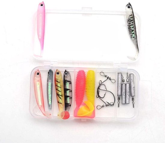 Kunstaasset - pluggen met haak - Softbaits - Visloodjes - complete set incl kunstaas loodjes en haken - super set voor zowel de beginner als de gevorderden - Vis spullen - incl. Tacklebox - LOUZIR van LOUZIR — afbeelding 2