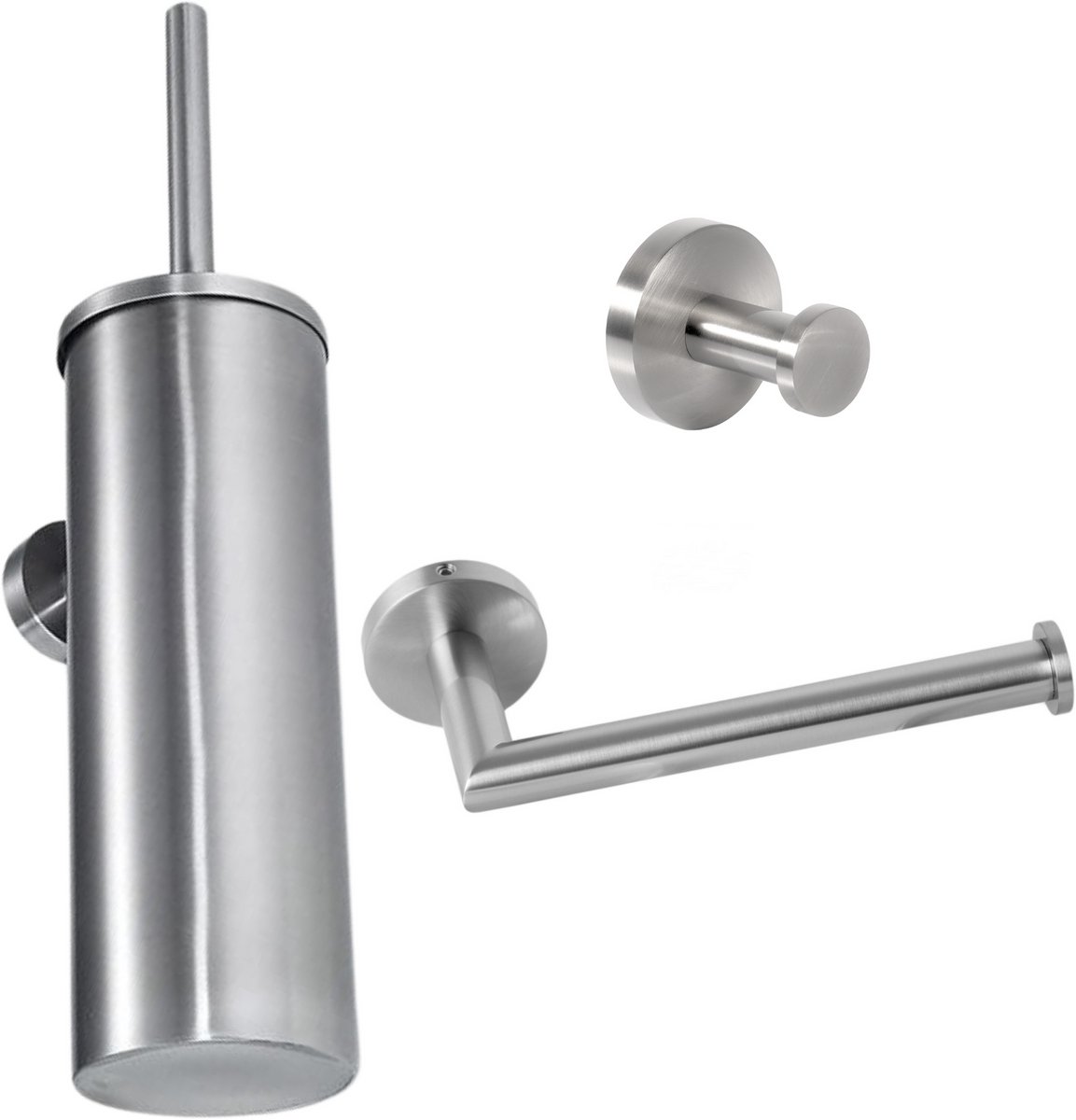 Toiletaccessoireset RVS 3-delig - Zilver - Toiletborstelhouder - Toiletrolhouder - Handdoekhaak