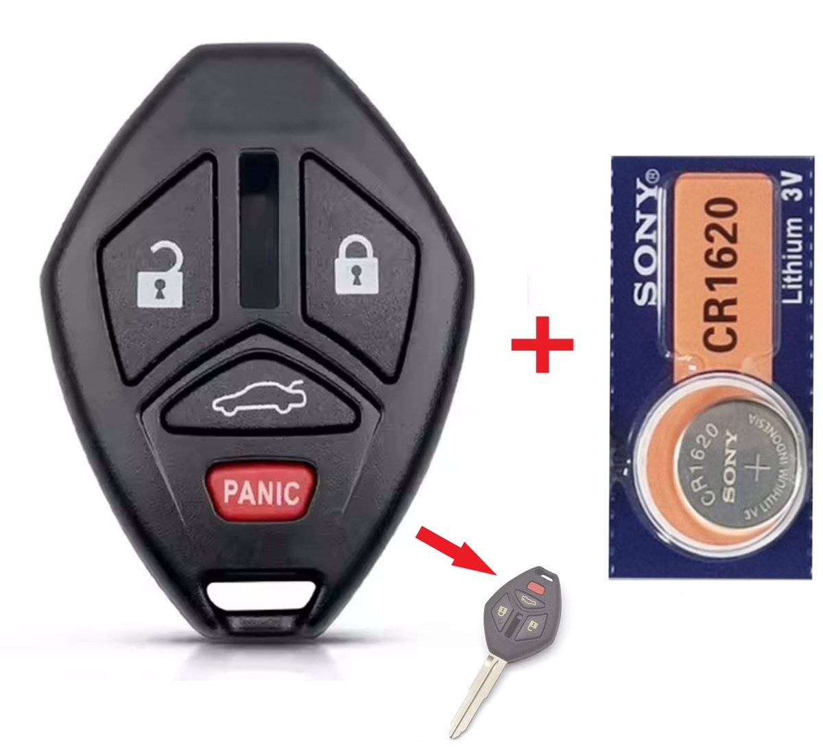 Autosleutelbehuizing 4 knoppen geschikt voor Mitsubishi autosleutel / Mitsubishi Lancer / Mitsubishi Galant / met batterij.