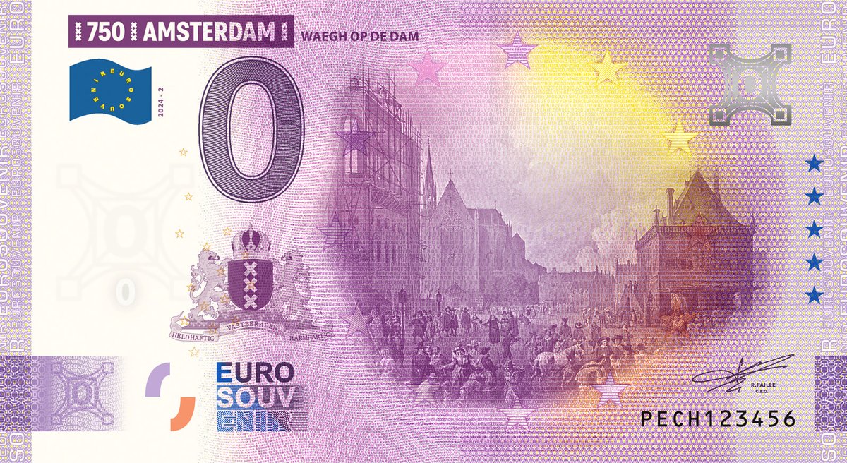 0 Euro biljet Nederland 2024 - Amsterdam II Waegh op de Dam