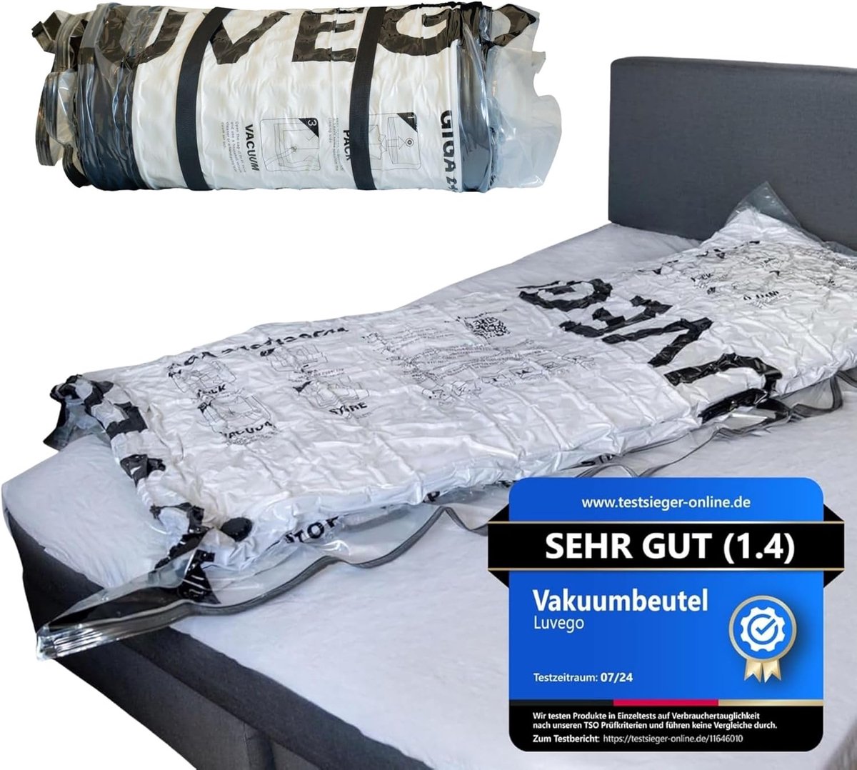 Luvego Vacuümzak voor Matras - XXL - 240x130CM Vacuüm opbergzak voor matras of textiel - Met Spanbanden