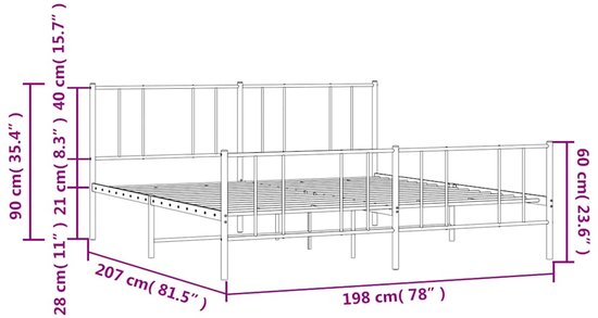 vidaXL - Bedframe - met - hoofd- - en - voeteneinde - metaal - zwart - 193x203 - cm