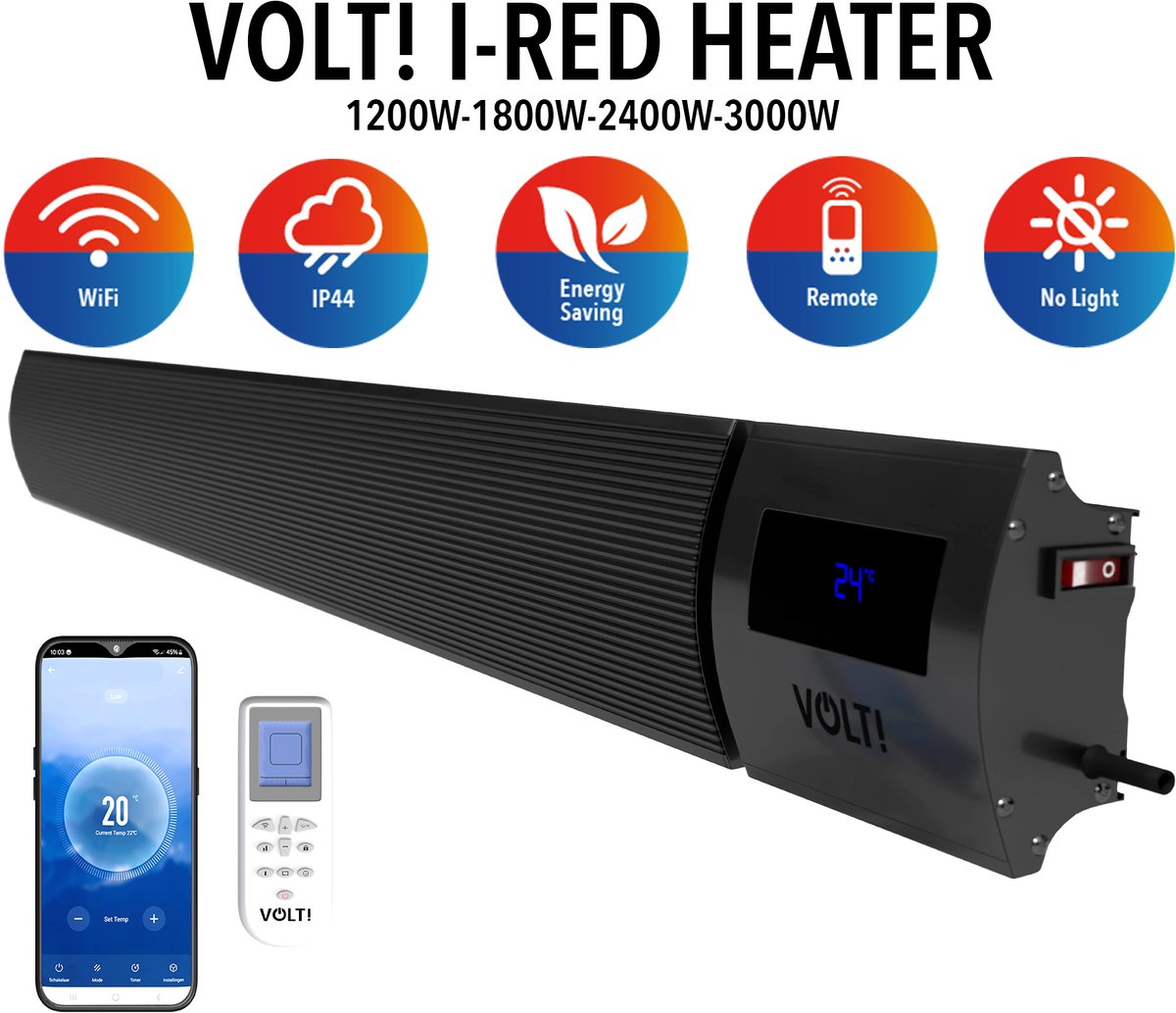VOLT I-Red Terrasverwarmer - 3000W - Infrarood Heater - Terrasheater - Wifi - Ecostand - IP44 - 185CM - Zwart – foto 2