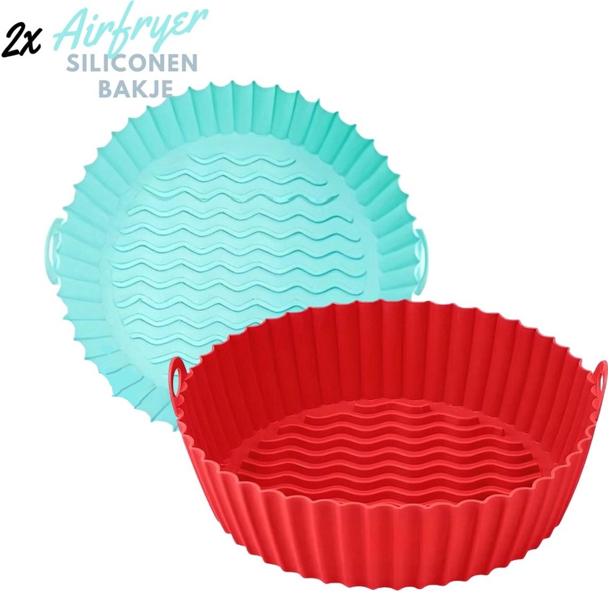 HipWare - Airfryer Siliconen mandje - Antiaanbaklaag - Vaatwasserbestendig - Rond - Cyaan/Rood