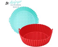 HipWare - Airfryer Siliconen mandje - Antiaanbaklaag - Vaatwasserbestendig - Rond - Cyaan/Rood