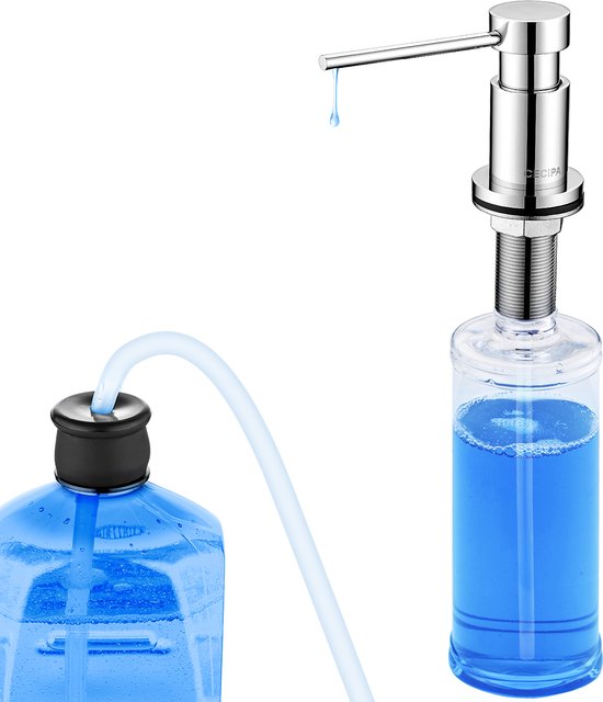 CECIPA max 300ML distributeur de savon cuisine encastrable Chrome - distributeur de détergent pour évier - distributeur de savon rotation 360 ° - rallonge de tuyau 1,2 m - Chrome