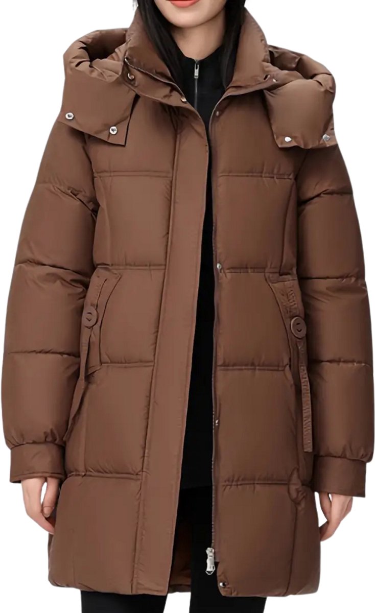 Nivard Winterjas Dames Parka Winter Jas Volwassen Stijlvol Koffie Bruin