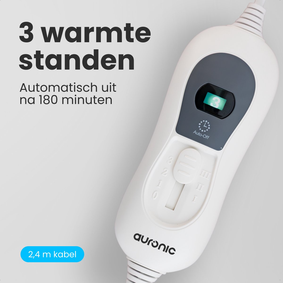 Auronic Elektrische Onderdeken - 160x140cm - 2 Persoons - met Hoekelastieken en 2 Controllers - Verwarmingsdeken - Blauw – foto 4