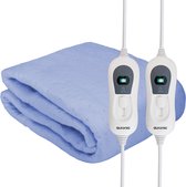Auronic Elektrische Onderdeken - 160x140cm - 2 Persoons - met Hoekelastieken en 2 Controllers - Verwarmingsdeken - Blauw
