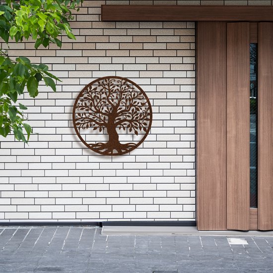 Décoration murale industrielle - Arbre de vie en acier Corten - Extérieur et intérieur - 40 cm