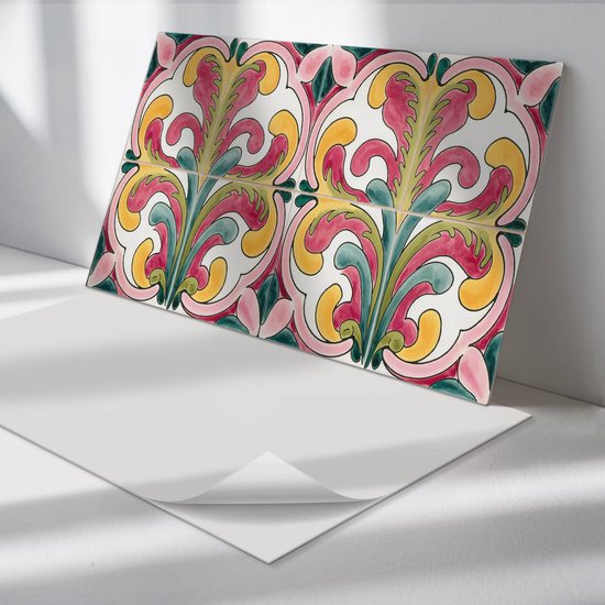 Wallfluent Vinyl Wandpaneel - Plantenpatroon met golven Zelfklevende Wandbekleding - 120 cm x 60 cm - Groente Vinyl Wandpaneel - 1 stuk - Rechthoekig Wandbekleding Vinyl - Texturen Wandpaneel - Wandpaneel PVC - Wandpaneel Keuken en Badkamer