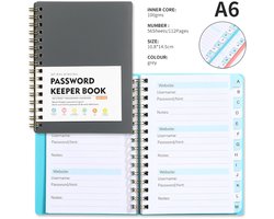 Wachtwoordnotitieboek - Wachtwoordnotitieboek voor websites - met alfabetische indexlabels - Wachtwoordbeheerlogboek - A6 - Grijs - Voor websites, adressen, contacten, enz.