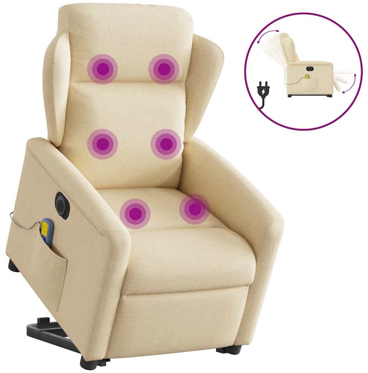 vidaXL Sta-op-massagestoel - elektrisch - verstelbaar - stof - crèmekleurig
