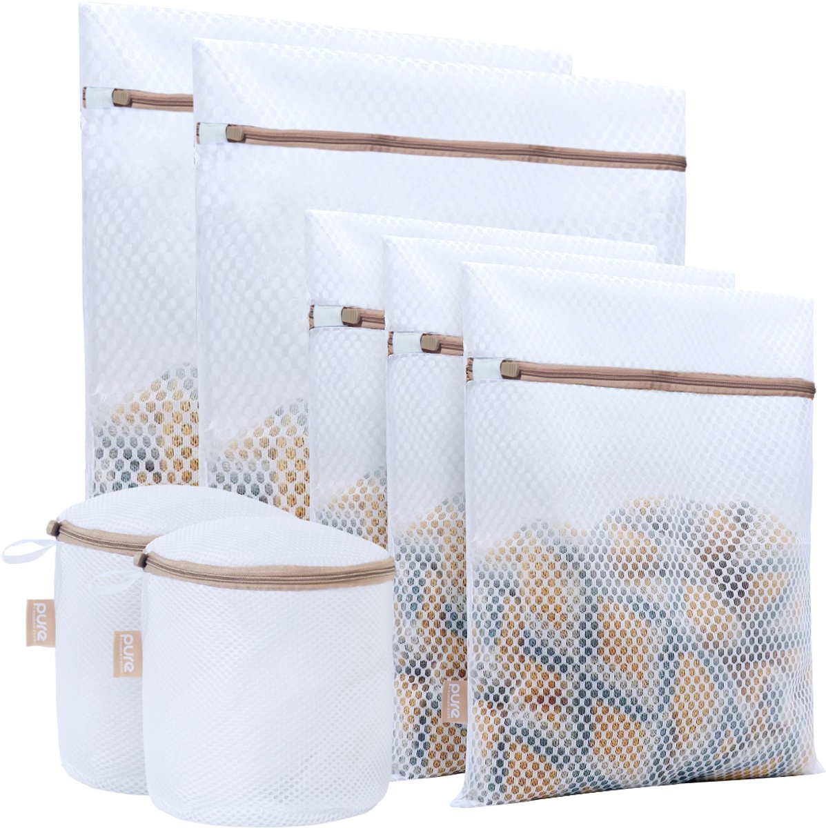 Pure Laundry Club Waszakken Bundel - Alles-in-1 Set (7 Stuks) – Medium, XL & BH Waszakken - Waszakjes met Auto-Lock Rits & Beschermflap - Supersterk Anti-Scheur Mesh Wasnet - Voor Sokken, Lingerie, Kleding & BH’s