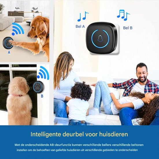 Draadloze Kattenbel-Hondenbel- Intelligente Led-Flits-Deurbel voor honden - Waterdichte Deurbel met 300 m bereik- 60 beltonen- 5 standen instelbaar volume — afbeelding 2