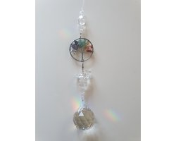 Tree of Life Raamhanger met een bol 30mm kristal van het merk Asfour ,Tree of Life van halfedelstenen , Raamkristal , Regenboogkristal, spiritueel, hanger, raamdecoratie, raam versiering, geboorte, geschenk, kerst, kerstpakket, gouden driehoek