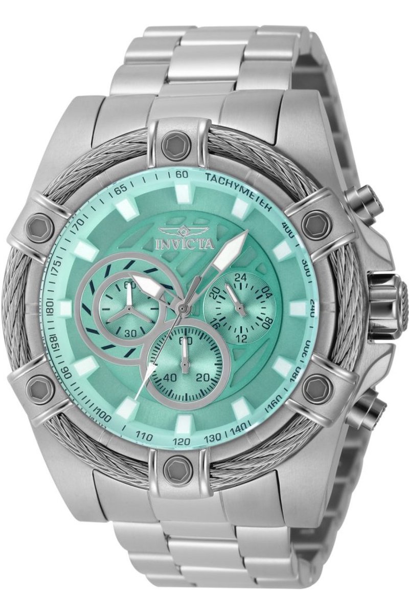 Invicta Bolt 45874 Heren Horloge - Waterdicht - Analoog - Quartz Uurwerk - Roestvrij Staal met blauwe Wijzerplaat - 52mm