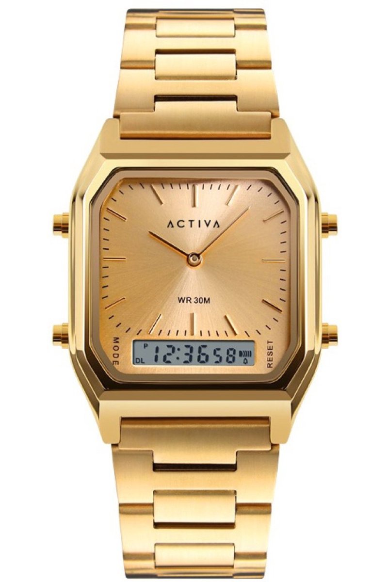 Activa x Invicta Digital ACW1220-002 Heren Horloge - Waterdicht - Digitaal - Quartz Uurwerk - met gouden Wijzerplaat - 43mm